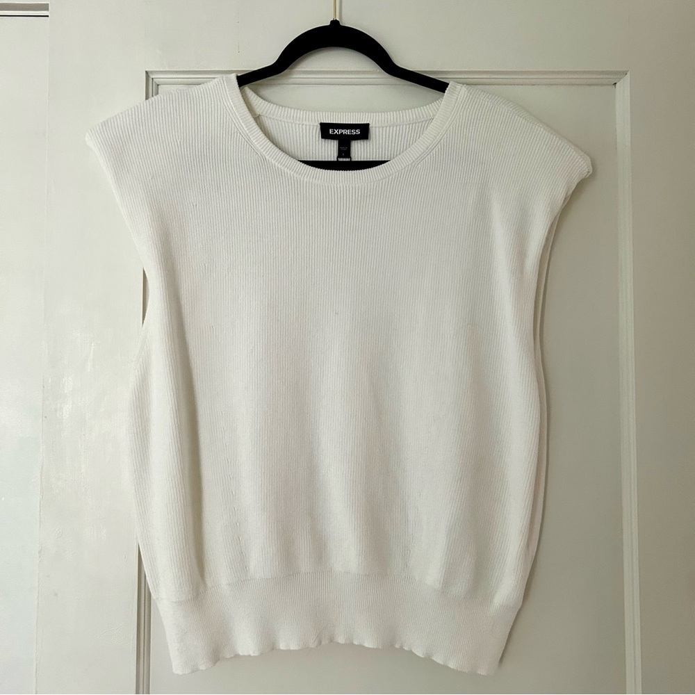 Express Cream White Shoulder Pad Sleeveless Knit Top